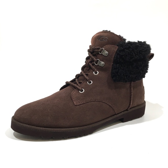 UGG ROMELY HERITAGE LACE UP BOOTS -BROWN -SUEDE / WOOL CUFF -WOMEN’S US 10 -NEW - Picture 1 of 7